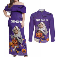 Capy-Boo-Ra Halloween Couples Matching Off Shoulder Maxi Dress and Long Sleeve Button Shirt Bats And Pumpkins Funny Style - Wonder Print Shop