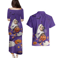 Capy-Boo-Ra Halloween Couples Matching Puletasi and Hawaiian Shirt Bats And Pumpkins Funny Style - Wonder Print Shop