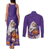 Capy-Boo-Ra Halloween Couples Matching Tank Maxi Dress and Long Sleeve Button Shirt Bats And Pumpkins Funny Style - Wonder Print Shop