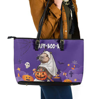 Capy-Boo-Ra Halloween Leather Tote Bag Bats And Pumpkins Funny Style - Wonder Print Shop