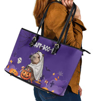 Capy-Boo-Ra Halloween Leather Tote Bag Bats And Pumpkins Funny Style - Wonder Print Shop