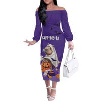 Capy-Boo-Ra Halloween Off The Shoulder Long Sleeve Dress Bats And Pumpkins Funny Style - Wonder Print Shop