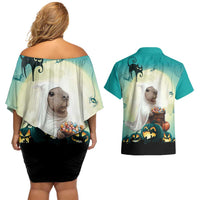 Capy-Boo-Ra Halloween Couples Matching Off Shoulder Short Dress and Hawaiian Shirt Spooky Halloween Night With Pumpkins - Wonder Print Shop