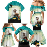 Capy-Boo-Ra Halloween Family Matching Mermaid Dress and Hawaiian Shirt Spooky Halloween Night With Pumpkins - Wonder Print Shop