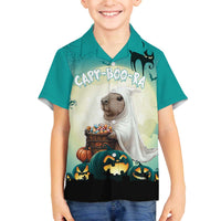 Capy-Boo-Ra Halloween Family Matching Off The Shoulder Long Sleeve Dress and Hawaiian Shirt Spooky Halloween Night With Pumpkins - Wonder Print Shop