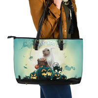 Capy-Boo-Ra Halloween Leather Tote Bag Spooky Halloween Night With Pumpkins - Wonder Print Shop