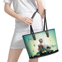 Capy-Boo-Ra Halloween Leather Tote Bag Spooky Halloween Night With Pumpkins - Wonder Print Shop