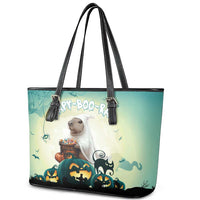 Capy-Boo-Ra Halloween Leather Tote Bag Spooky Halloween Night With Pumpkins - Wonder Print Shop