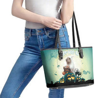 Capy-Boo-Ra Halloween Leather Tote Bag Spooky Halloween Night With Pumpkins - Wonder Print Shop