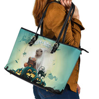 Capy-Boo-Ra Halloween Leather Tote Bag Spooky Halloween Night With Pumpkins - Wonder Print Shop