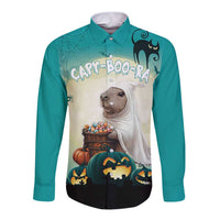 Capy-Boo-Ra Halloween Long Sleeve Button Shirt Spooky Halloween Night With Pumpkins - Wonder Print Shop