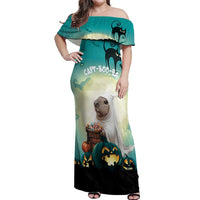 Capy-Boo-Ra Halloween Off Shoulder Maxi Dress Spooky Halloween Night With Pumpkins - Wonder Print Shop