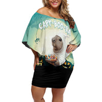 Capy-Boo-Ra Halloween Off Shoulder Short Dress Spooky Halloween Night With Pumpkins - Wonder Print Shop