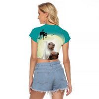 Capy-Boo-Ra Halloween Raglan Cropped T Shirt Spooky Halloween Night With Pumpkins - Wonder Print Shop