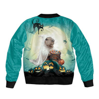 Capy-Boo-Ra Halloween Sleeve Zip Bomber Jacket Spooky Halloween Night With Pumpkins - Wonder Print Shop