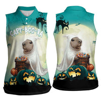 Capy-Boo-Ra Halloween Women Sleeveless Polo Shirt Spooky Halloween Night With Pumpkins - Wonder Print Shop