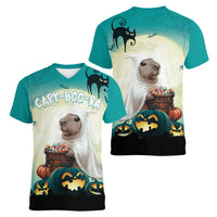 Capy-Boo-Ra Halloween Women V-Neck T-Shirt Spooky Halloween Night With Pumpkins - Wonder Print Shop