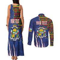Personalized Central African Republic Since 1958 Couples Matching Tank Maxi Dress and Long Sleeve Button Shirt Coat Of Arms With Kente Pattern - Wonder Print Shop