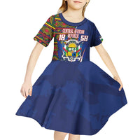 Personalized Central African Republic Since 1958 Kid Short Sleeve Dress Coat Of Arms With Kente Pattern - Wonder Print Shop
