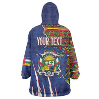 Personalized Central African Republic Since 1958 Wearable Blanket Hoodie Coat Of Arms With Kente Pattern - Wonder Print Shop