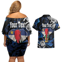 Personalized Central African Republic Elephant Couples Matching Off Shoulder Short Dress and Hawaiian Shirt King Protea - Abstract Style - Wonder Print Shop