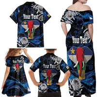 Personalized Central African Republic Elephant Family Matching Off Shoulder Maxi Dress and Hawaiian Shirt King Protea - Abstract Style - Wonder Print Shop