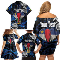 Personalized Central African Republic Elephant Family Matching Off Shoulder Short Dress and Hawaiian Shirt King Protea - Abstract Style - Wonder Print Shop