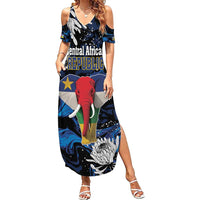 Personalized Central African Republic Elephant Family Matching Summer Maxi Dress and Hawaiian Shirt King Protea - Abstract Style - Wonder Print Shop