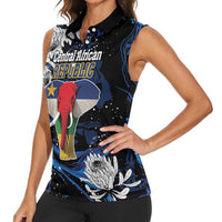 Personalized Central African Republic Elephant Women Sleeveless Polo Shirt King Protea - Abstract Style - Wonder Print Shop