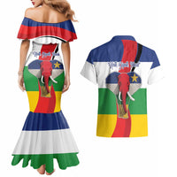 Central African Republic Republic Day 1958 Couples Matching Mermaid Dress and Hawaiian Shirt Unite, Dignite, Travail - Flag Style - Wonder Print Shop