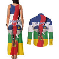 Central African Republic Republic Day 1958 Couples Matching Tank Maxi Dress and Long Sleeve Button Shirt Unite, Dignite, Travail - Flag Style - Wonder Print Shop