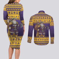 Merry Christmas from Vikingnations Couples Matching Long Sleeve Bodycon Dress and Long Sleeve Button Shirt Valhalla-La Santa - Wonder Print Shop