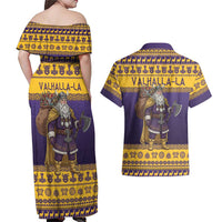 Merry Christmas from Vikingnations Couples Matching Off Shoulder Maxi Dress and Hawaiian Shirt Valhalla-La Santa - Wonder Print Shop