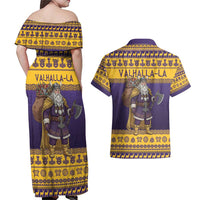 Merry Christmas from Vikingnations Couples Matching Off Shoulder Maxi Dress and Hawaiian Shirt Valhalla-La Santa - Wonder Print Shop