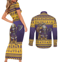 Merry Christmas from Vikingnations Couples Matching Short Sleeve Bodycon Dress and Long Sleeve Button Shirt Valhalla-La Santa - Wonder Print Shop
