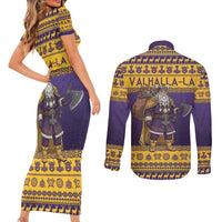 Merry Christmas from Vikingnations Couples Matching Short Sleeve Bodycon Dress and Long Sleeve Button Shirt Valhalla-La Santa - Wonder Print Shop