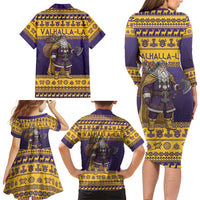 Merry Christmas from Vikingnations Family Matching Long Sleeve Bodycon Dress and Hawaiian Shirt Valhalla-La Santa - Wonder Print Shop