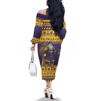 Merry Christmas from Vikingnations Family Matching Off The Shoulder Long Sleeve Dress and Hawaiian Shirt Valhalla-La Santa - Wonder Print Shop