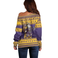 Merry Christmas from Vikingnations Off Shoulder Sweater Valhalla-La Santa - Wonder Print Shop