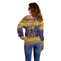 Merry Christmas from Vikingnations Off Shoulder Sweater Valhalla-La Santa - Wonder Print Shop