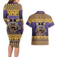 Viking-Inspired Football Christmas Couples Matching Long Sleeve Bodycon Dress and Hawaiian Shirt Valhalla-la Viking Warrior - Wonder Print Shop