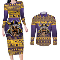 Viking-Inspired Football Christmas Couples Matching Long Sleeve Bodycon Dress and Long Sleeve Button Shirt Valhalla-la Viking Warrior - Wonder Print Shop
