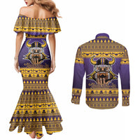 Viking-Inspired Football Christmas Couples Matching Mermaid Dress and Long Sleeve Button Shirt Valhalla-la Viking Warrior - Wonder Print Shop