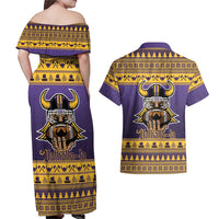 Viking-Inspired Football Christmas Couples Matching Off Shoulder Maxi Dress and Hawaiian Shirt Valhalla-la Viking Warrior - Wonder Print Shop