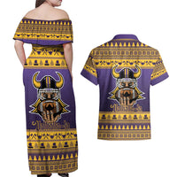 Viking-Inspired Football Christmas Couples Matching Off Shoulder Maxi Dress and Hawaiian Shirt Valhalla-la Viking Warrior - Wonder Print Shop
