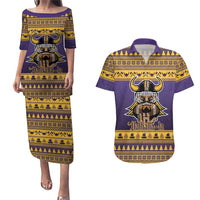 Viking-Inspired Football Christmas Couples Matching Puletasi and Hawaiian Shirt Valhalla-la Viking Warrior - Wonder Print Shop