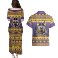 Viking-Inspired Football Christmas Couples Matching Puletasi and Hawaiian Shirt Valhalla-la Viking Warrior - Wonder Print Shop
