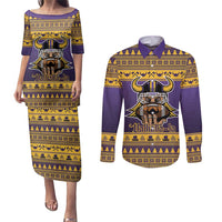 Viking-Inspired Football Christmas Couples Matching Puletasi and Long Sleeve Button Shirt Valhalla-la Viking Warrior - Wonder Print Shop