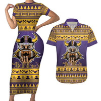 Viking-Inspired Football Christmas Couples Matching Short Sleeve Bodycon Dress and Hawaiian Shirt Valhalla-la Viking Warrior - Wonder Print Shop