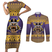 Viking-Inspired Football Christmas Couples Matching Short Sleeve Bodycon Dress and Long Sleeve Button Shirt Valhalla-la Viking Warrior - Wonder Print Shop